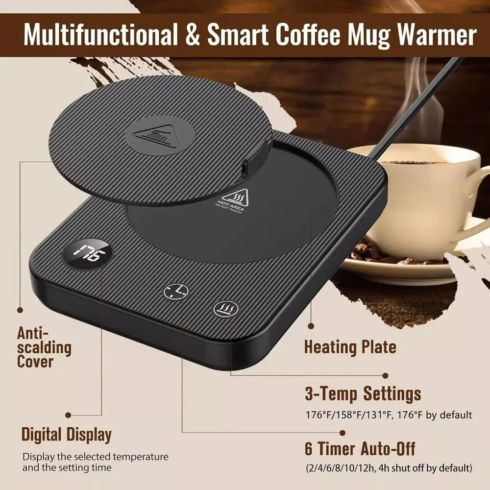 Coffee Mug Cup Warmer 3-Temp Settings Auto Shut-Off Waterproof Display Desk